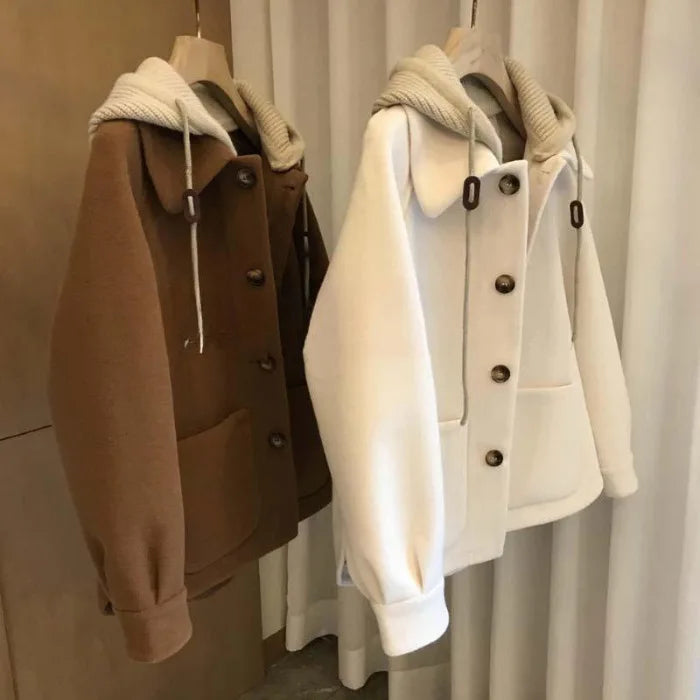 Casaco Feminino de Lã com Capuz e Manga Longa - Estilo Casual