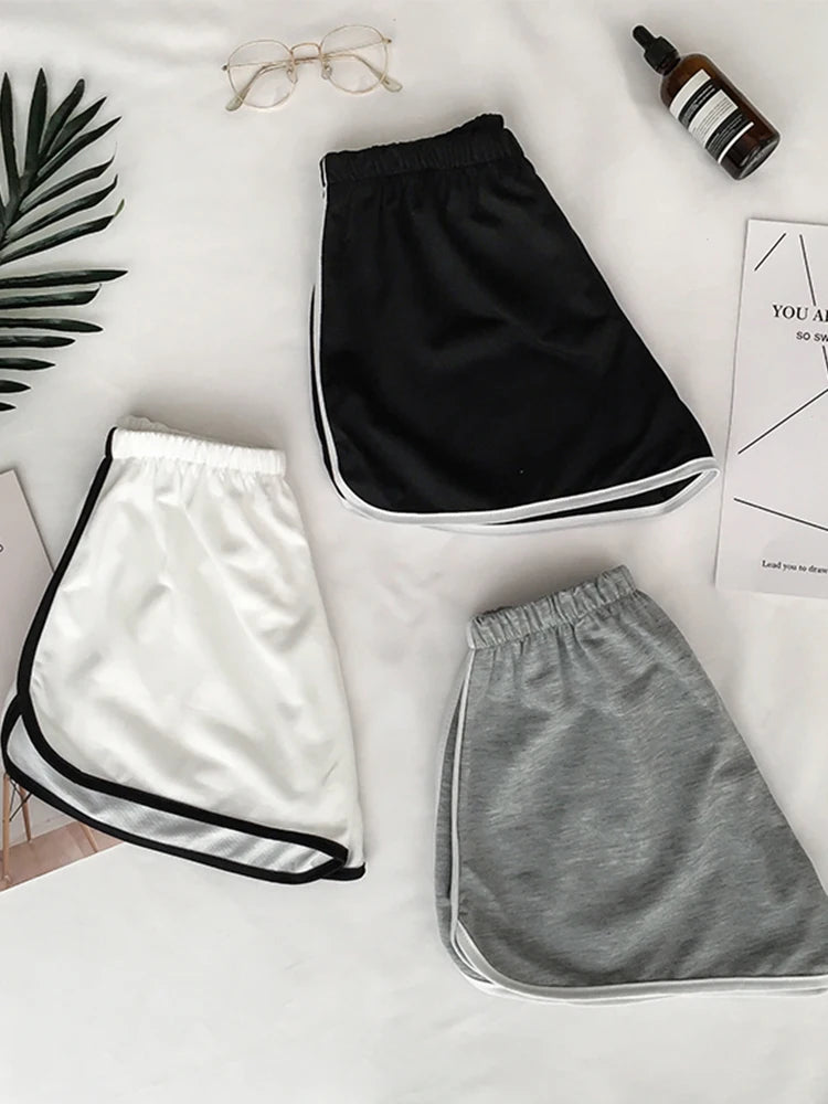 Shorts Esportivos Listrados Femininos, Cintura Alta, Soltos e Estilosos para o Verão