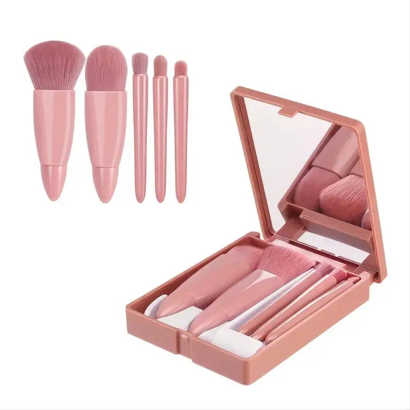 Kit 5 Peças Pincéis e Espelho Compacto