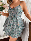 Vestido Plus Size Floral com Babados – Decote V Profundo, Amarração Frontal e Costas, Detalhes Charmosos para o Verão
