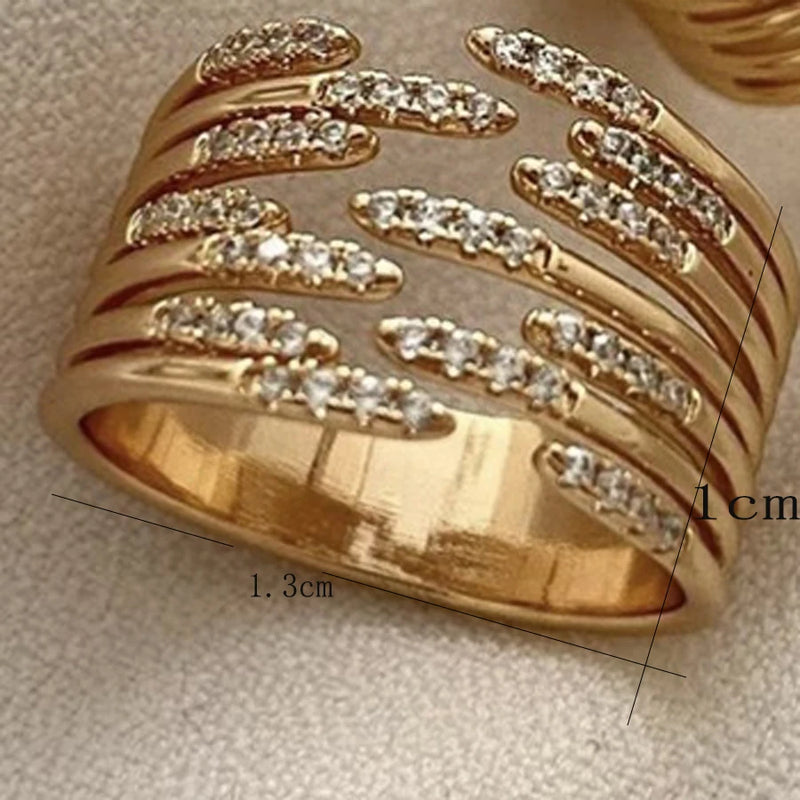 Anel Duplo Cruzado Feminino em Aço Inoxidável Banhado a Ouro – Design Luxuoso com Zircônia