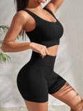 Conjunto de Yoga Sem Costura para Mulheres: Top Cropped e Shorts de Cintura Alta para Atividades Físicas