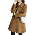 Casaco Feminino de Inverno Elegante com Bolsos, Cor Sólida e Design Moderno