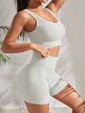 Conjunto de Yoga Sem Costura para Mulheres: Top Cropped e Shorts de Cintura Alta para Atividades Físicas