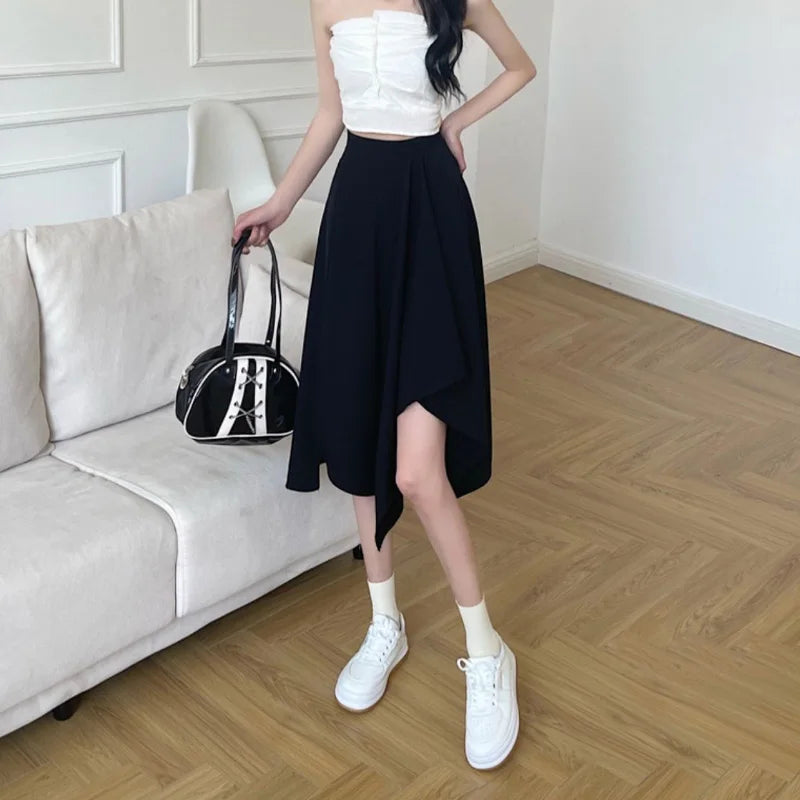 Saia Preta Elegante Feminina - Cintura Alta, Leve e Vintage Y2K