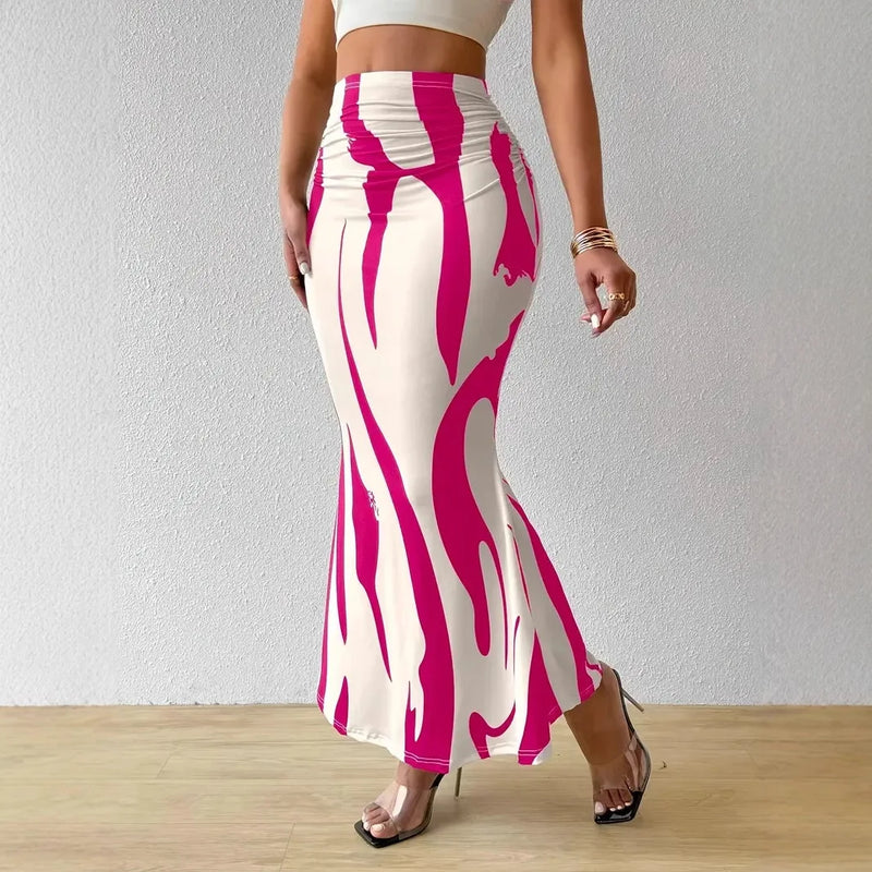 Saia Midi Plissada Estampada - Estilo Casual Chic com Cintura Alta e Design Geométrico