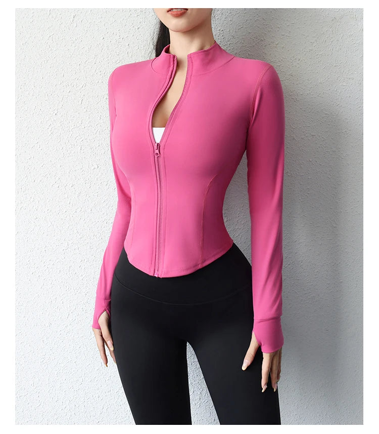 Jaqueta Esportiva Slim de Yoga Feminina com Zíper – Modeladora e Elegante