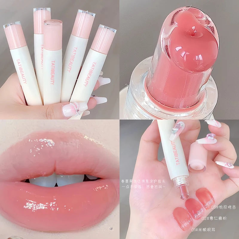 TATIBEAUTY Lip Jelly Essence: Batom Hidratante Gloss Labial Pink Suave para Maquiagem