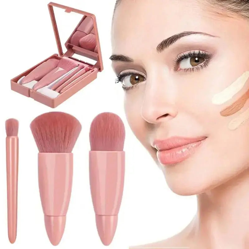 Kit 5 Peças Pincéis e Espelho Compacto