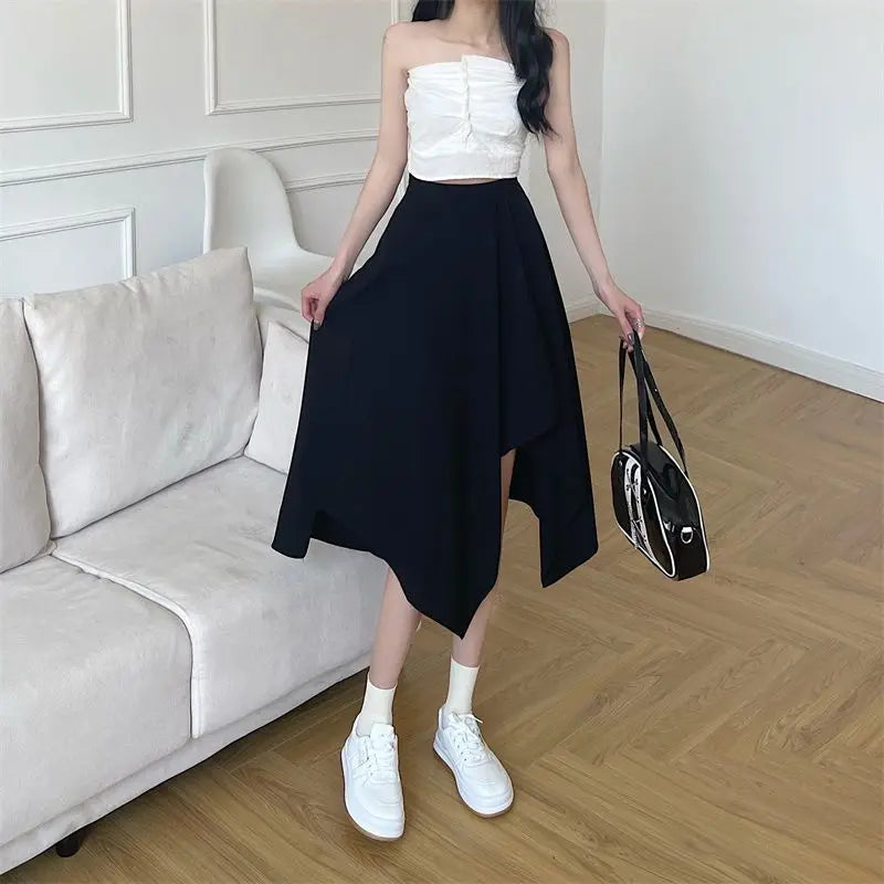 Saia Preta Elegante Feminina - Cintura Alta, Leve e Vintage Y2K