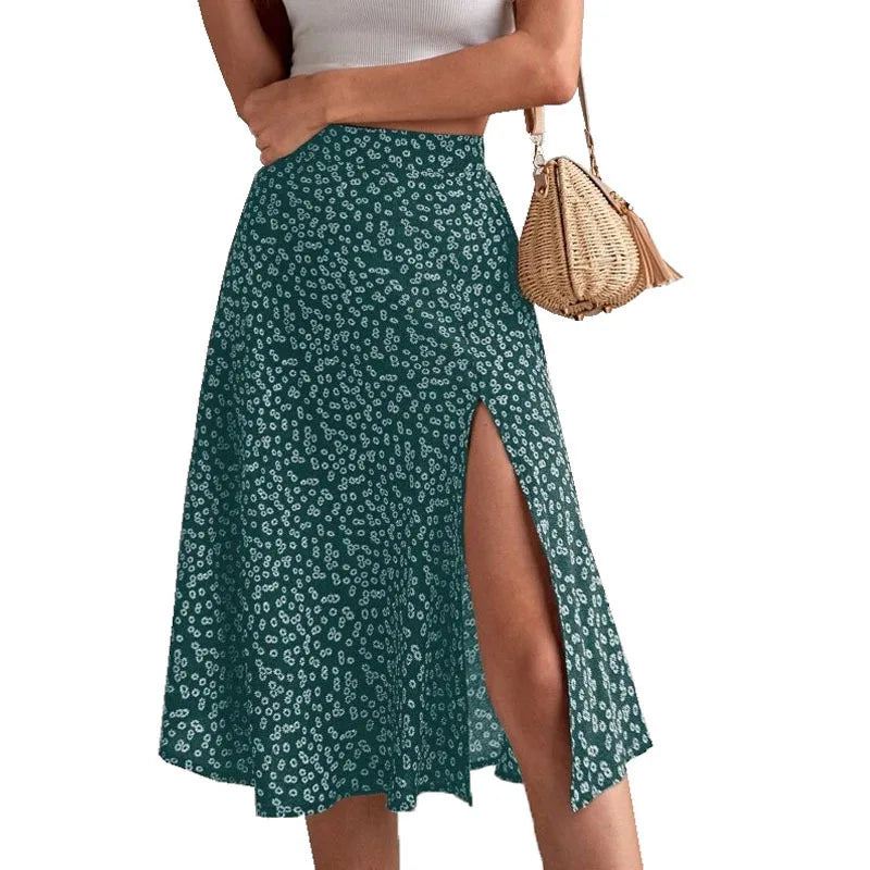 Saia Elegante Estampada Feminina – com Fenda, Midi, Perfeita para o Verão