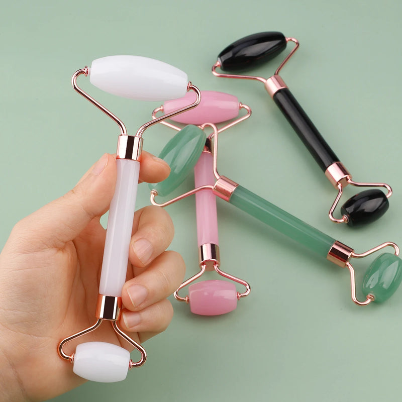 Kit 2 Peças - Rolo Massageador Gua Sha Dupla Face de Pedra Natural