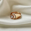 Anel Duplo Cruzado Feminino em Aço Inoxidável Banhado a Ouro – Design Luxuoso com Zircônia