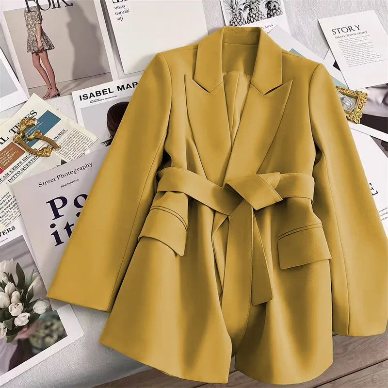 Blazer Feminino Elegante - Outono/Primavera, Manga Longa, com Cinto