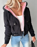 Jaqueta Feminina Streetwear Outono/Inverno com Capuz, Zíper e Manga Longa