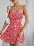 Vestido Feminino Sexy Floral, Decote Aberto, Curto, Moda Praia e Verão