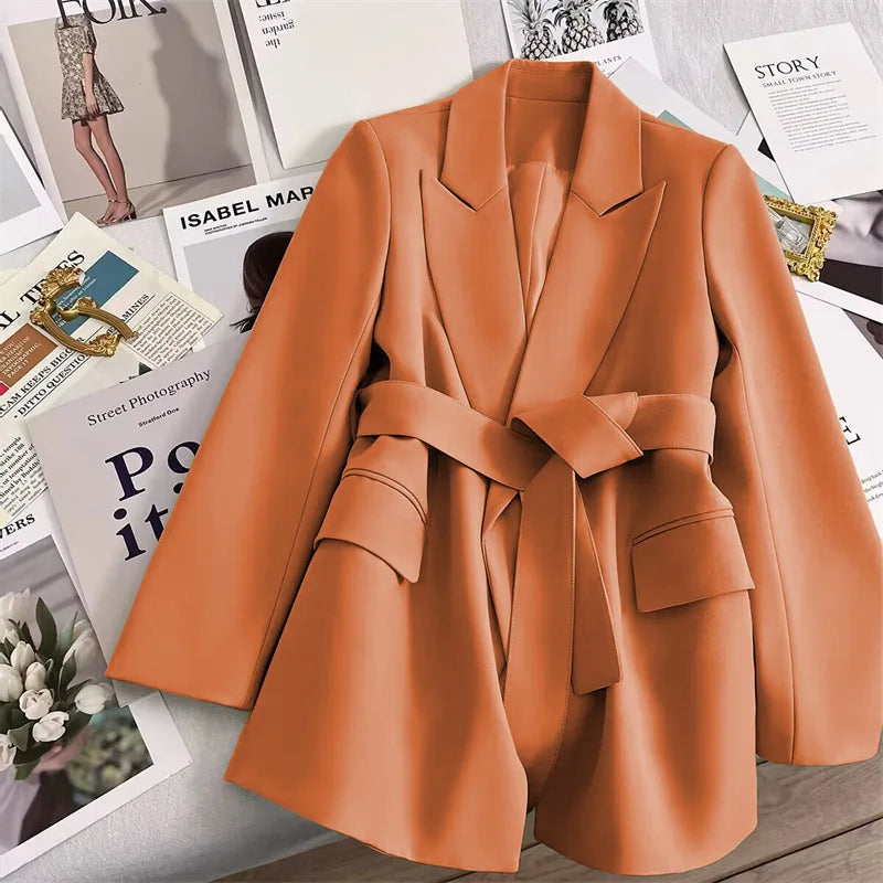 Blazer Feminino Elegante - Outono/Primavera, Manga Longa, com Cinto