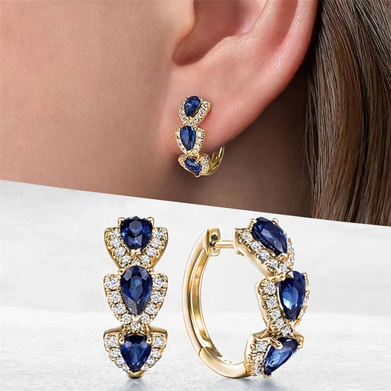 Brincos de Argola Luxuosos com Zircônia Azul – Elegância para Festas, Casamentos e Presentes
