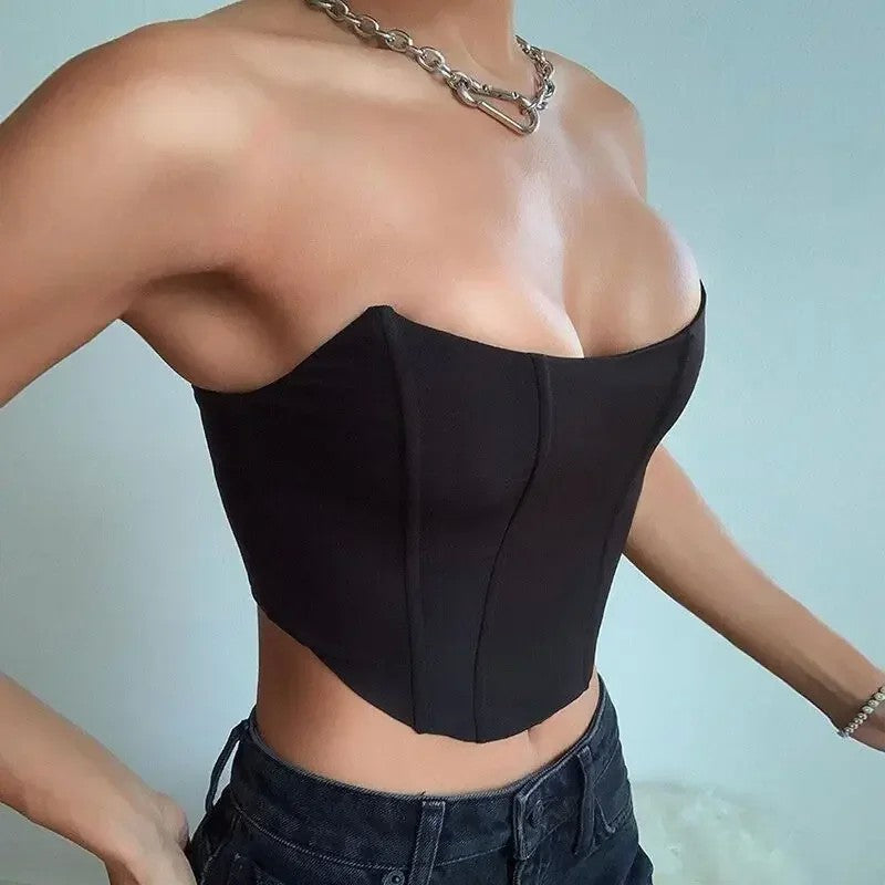 Top espartilho sem mangas fora do ombro veludo moda sexy
